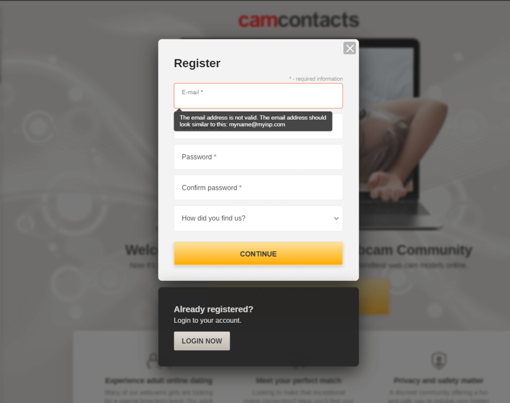 CamContacts Registration